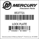 Mercury lock plate part label with barcode and product details.