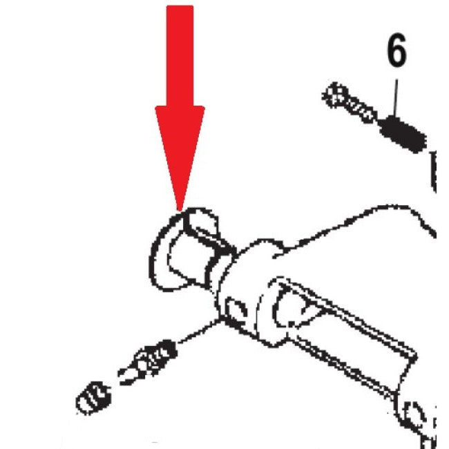 Technical diagram of a mechanical component with parts labeled and a red arrow pointing to one of them.